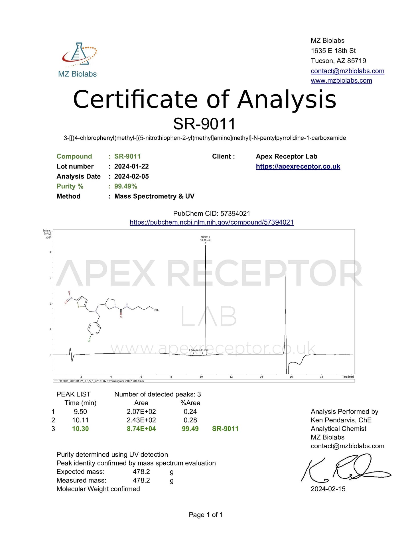 SR-9011 REV-ERB Apex Receptor